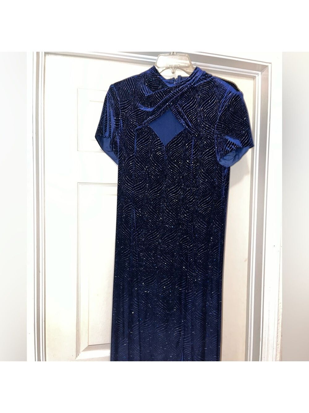 Vintage Navy Blue Velvet Formal Evening Dress - Picture 2 of 10